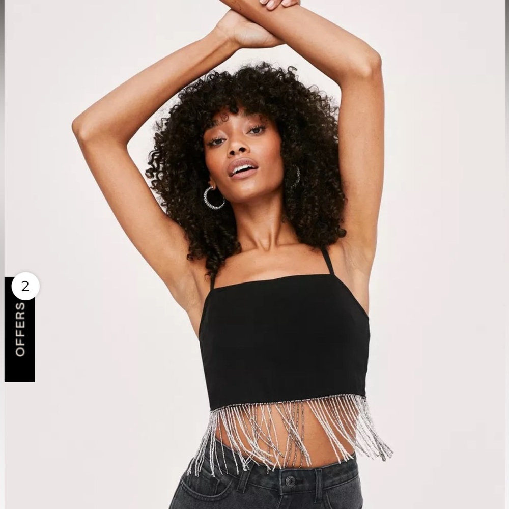 Nasty Gal Tassel Beaded Trim Cropped Cami Top size 6 US